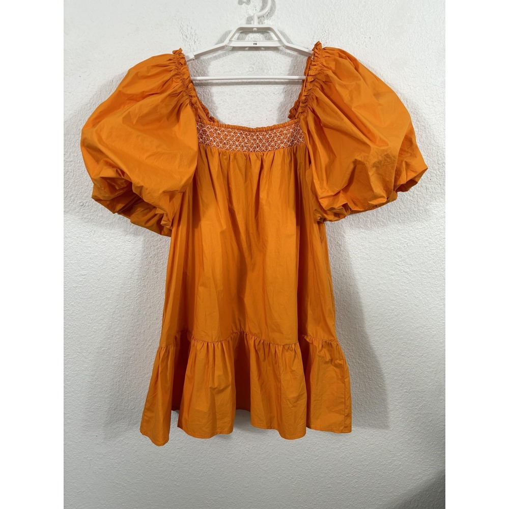 Sofie the Label Dress Womens Small Orange Matilda Mini Puff Sleeve Babydoll